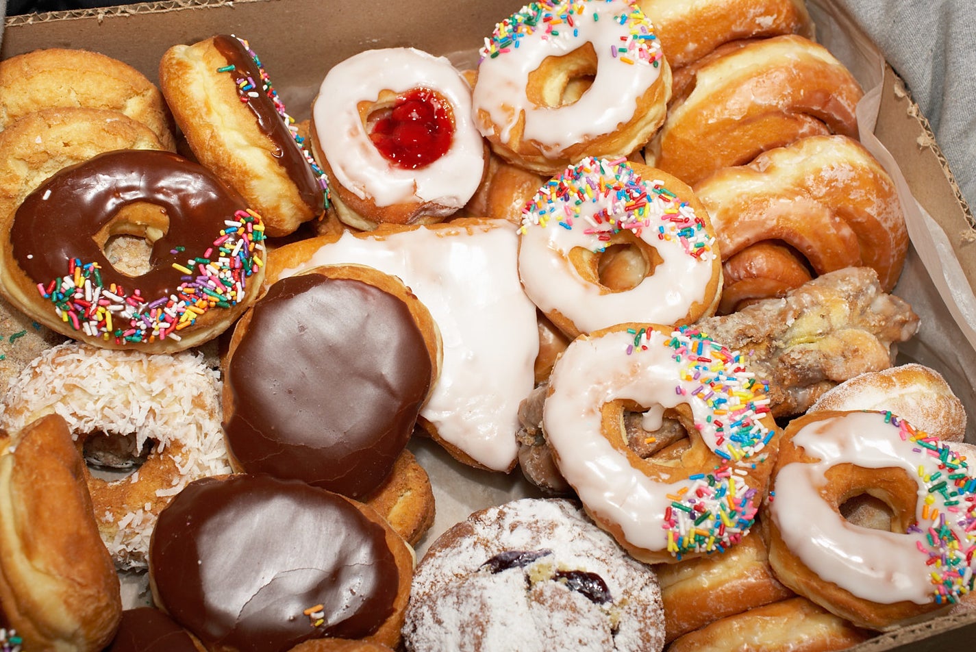 A tray of donuts.