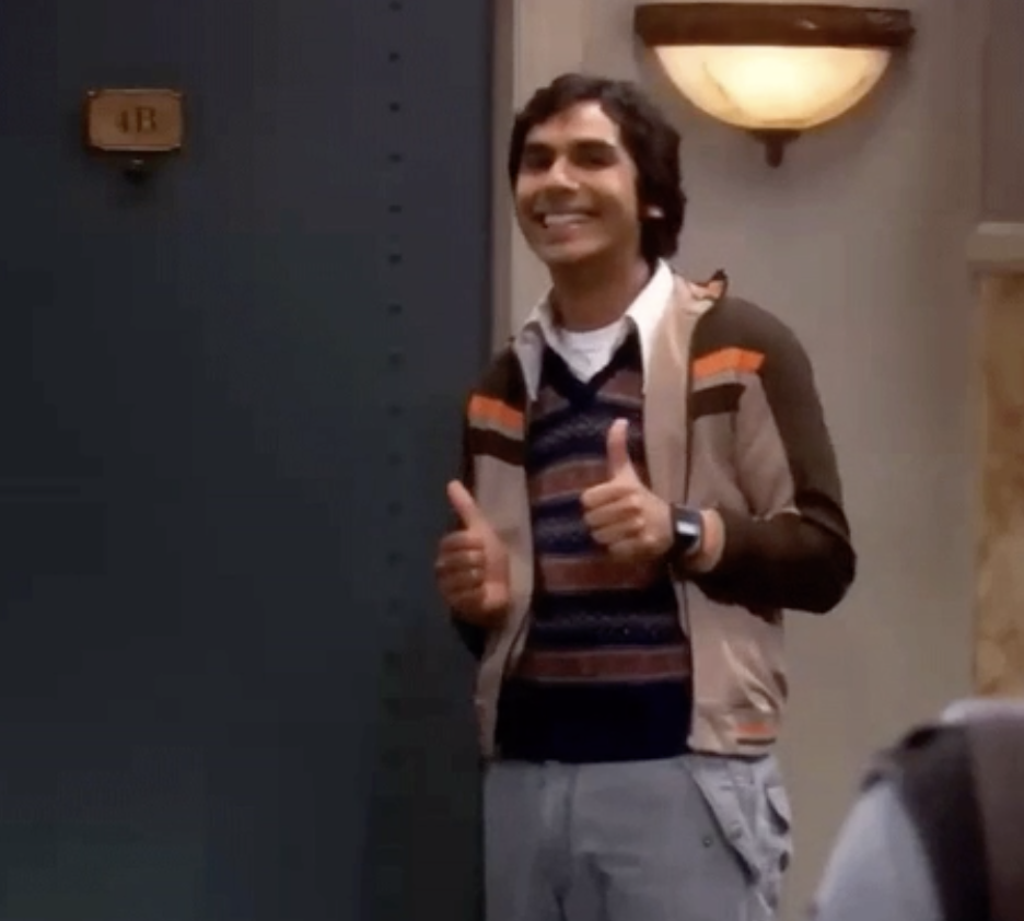 Nayyar on &quot;The Big Bang Theory&quot; giving a thumbs up