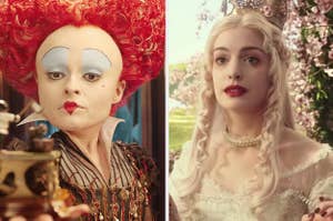 the red queen on the left and the white queen on the right