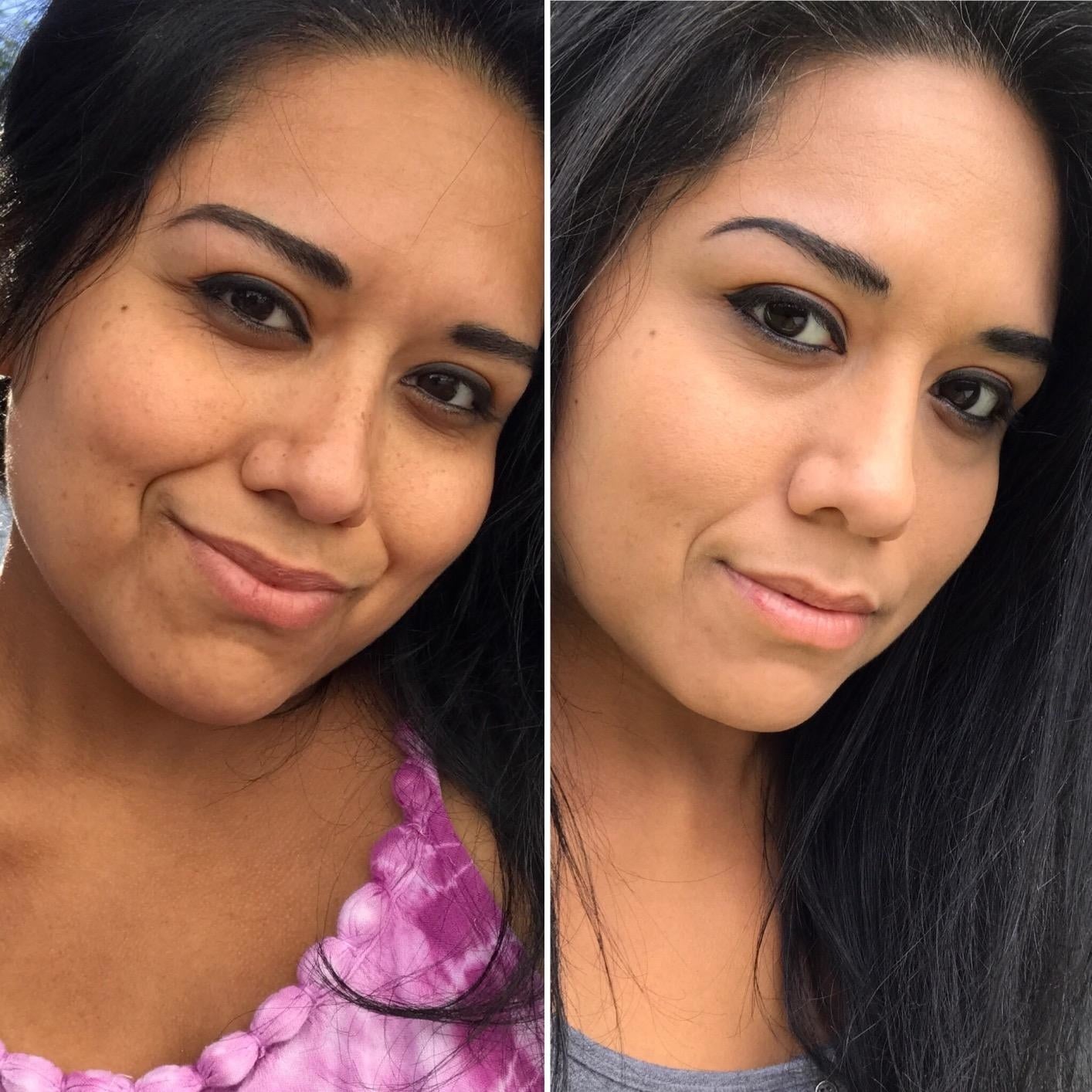 reviewer before and after photo wearing the foundation