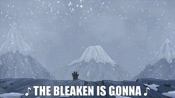Tina, Louise, and Gene Belcher, wearing dark armor and capes, climb to the top of a snowy mountain as they sing, &quot;The Bleaken is gonna&quot;