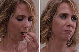 annie from bridesmaids eating something and looking digusted