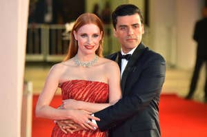 Jessica Chastain and Oscar Isaac on the red carpet from "Scenes From A Marriage" at the Venice Film Festival