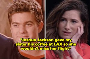 Joshua Jackson in "Dawson's Creek;" Kathryn Hahn during an actress roundtable in the late 2010s