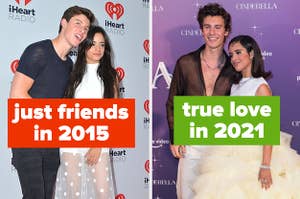 Shawn Mendes and Camila Cabello in 2015 versus 2021