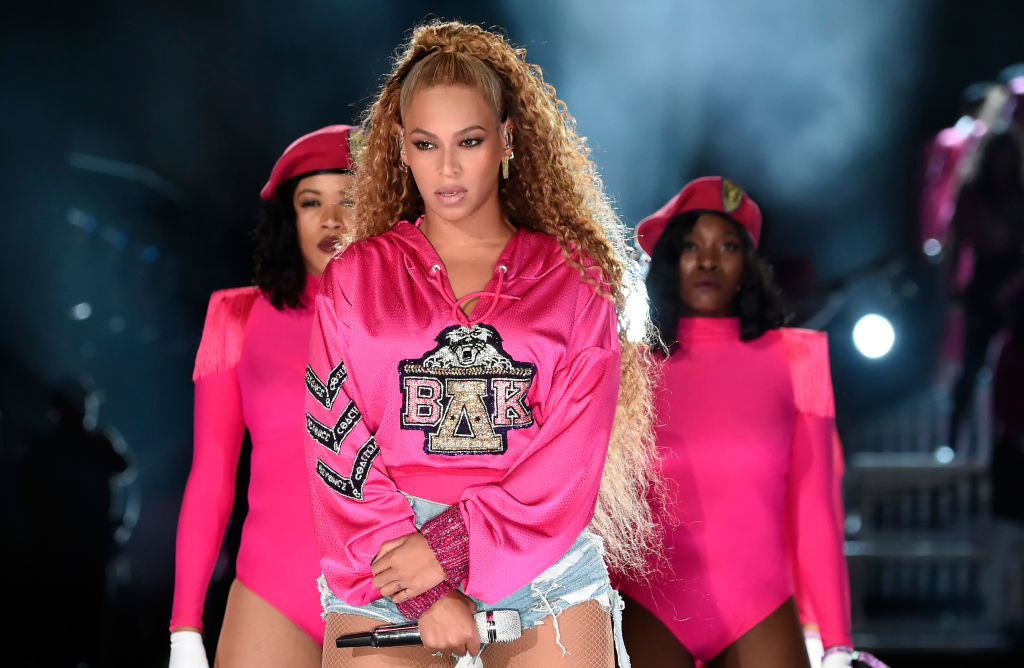 Beyonce performing in her pink look at Coachella