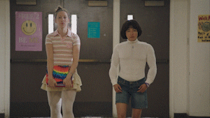 the middle schooler protagonists of Pen15 walk into a room