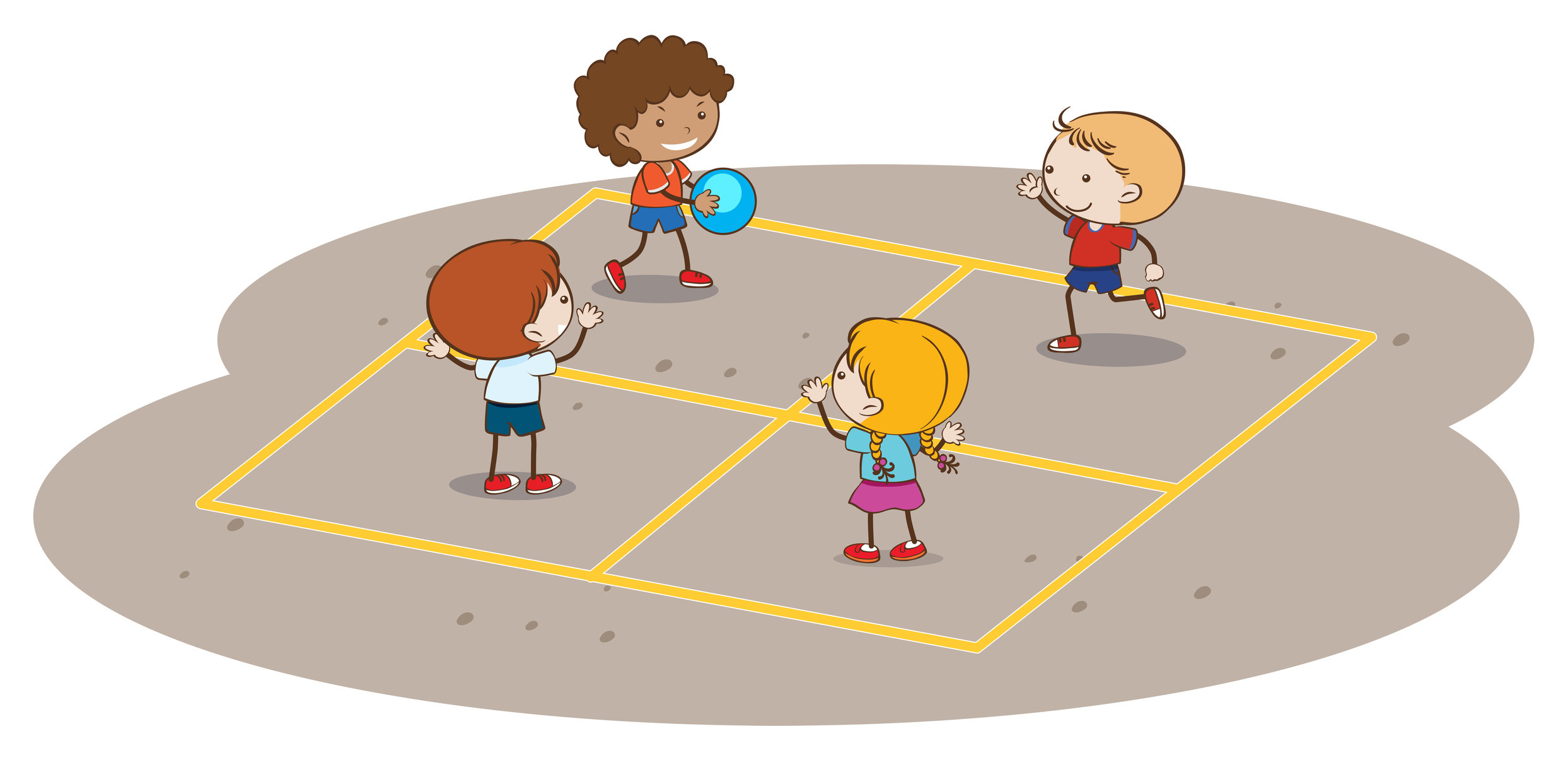 Some cartoon children playing handball