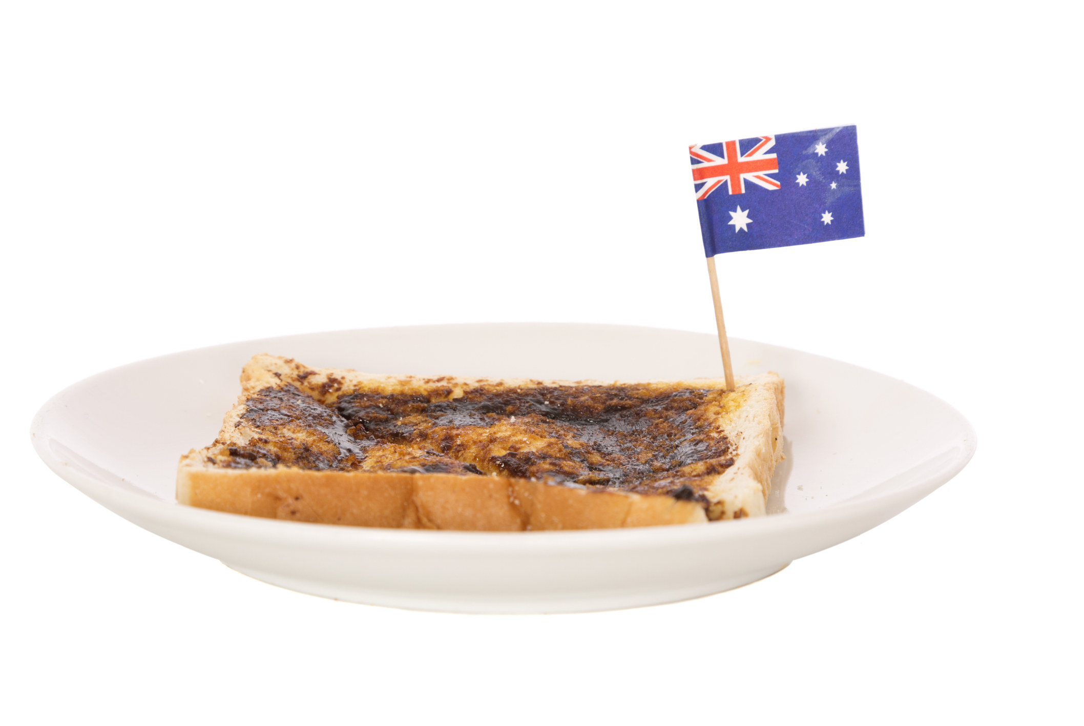 Vegemite on toast with an itty bitty Australian flag sticking out of it