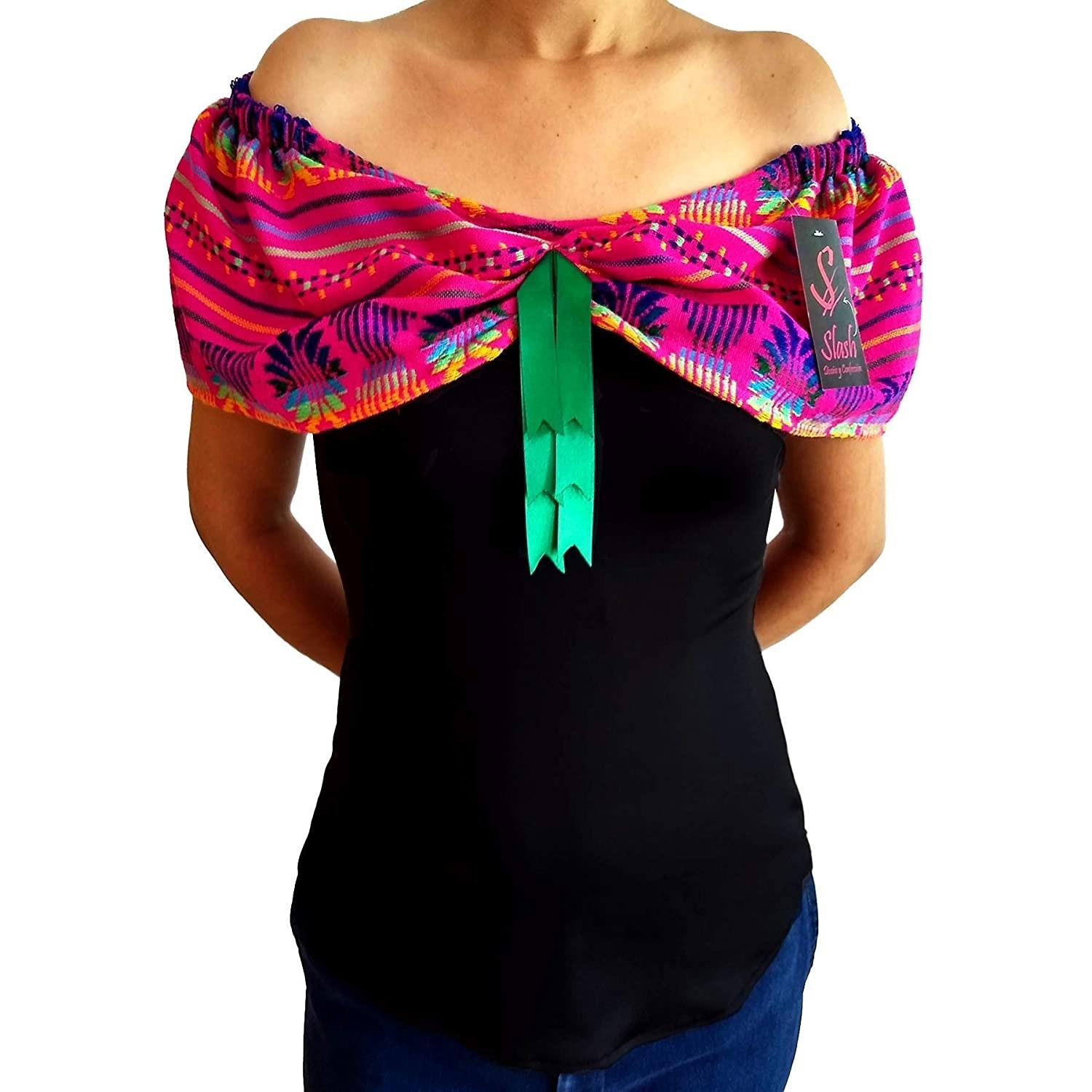 Blusa mexicana con rebozo con colores patrios