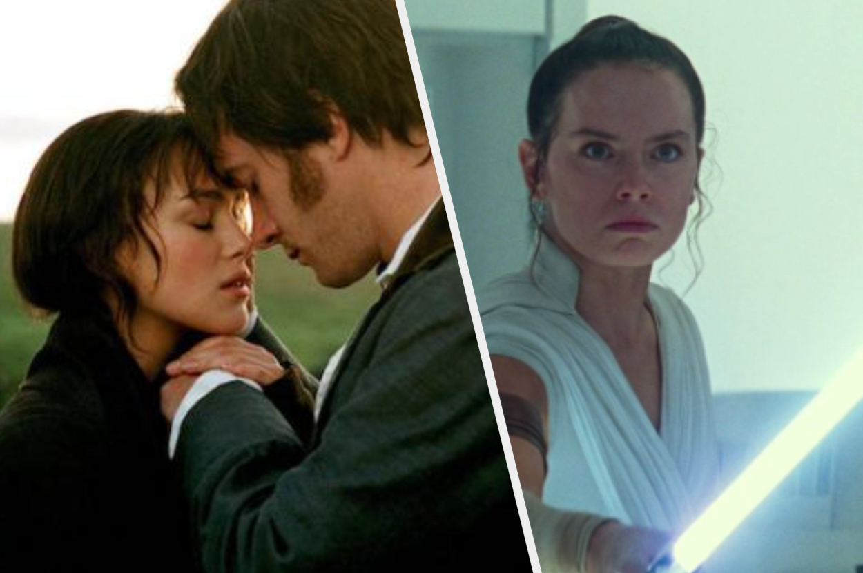  Elizabeth Bennet and Mr. Darcy lean their foreheads together in the movie 