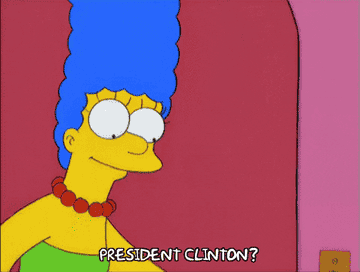 Marge Simpson opens the door to President Clinton and two secret service dudes