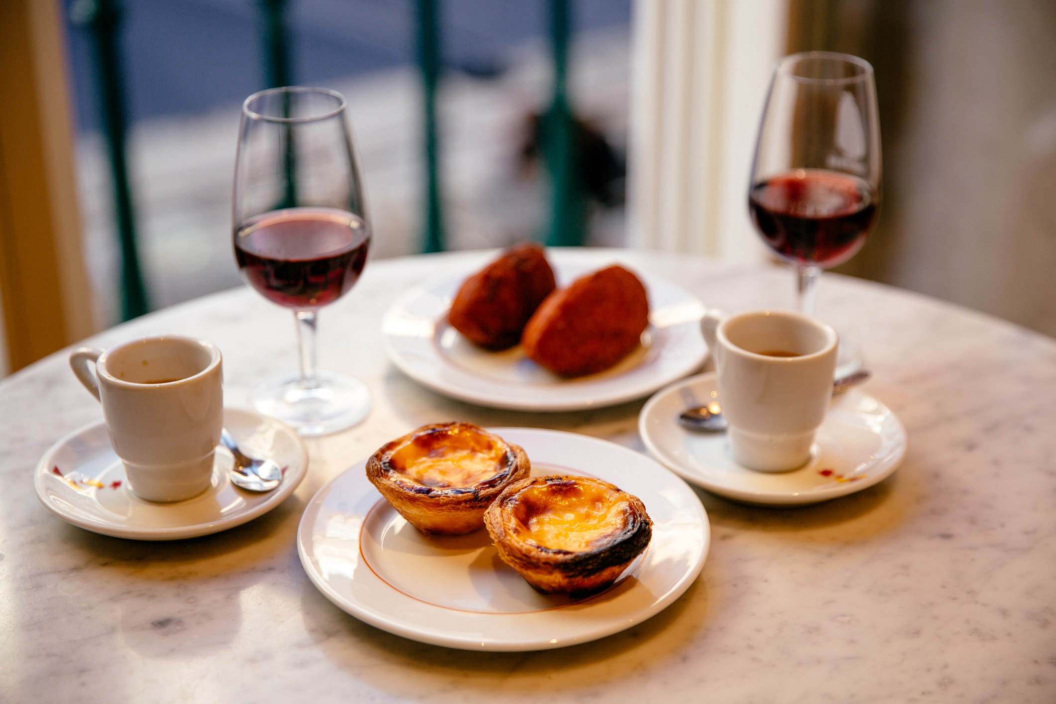 Wine and snacks in Portugal.