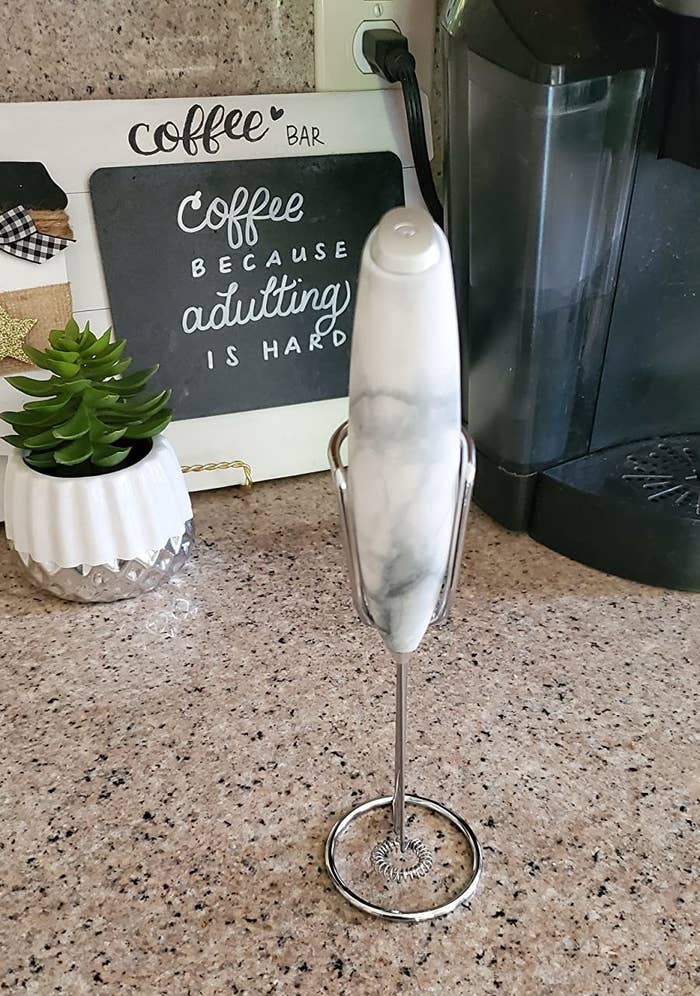 reviewer image of the quartz frother on a kitchen counter