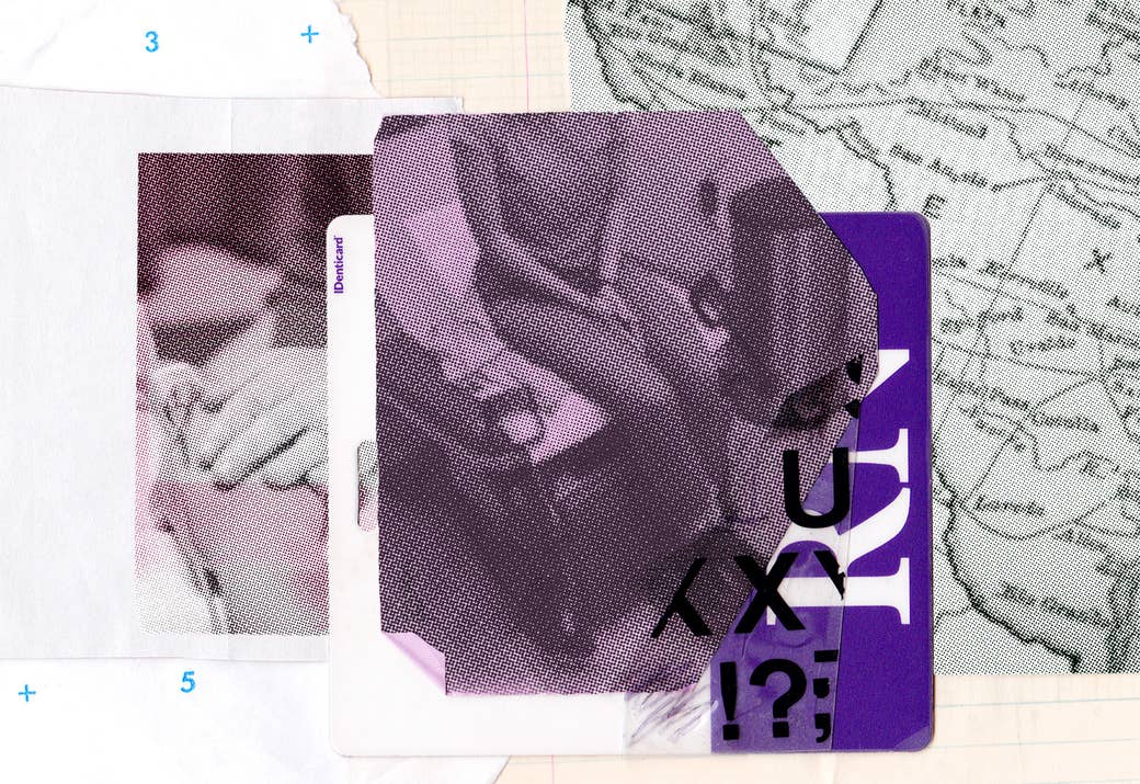 A collage of abstracted scenes from an abortion procedure