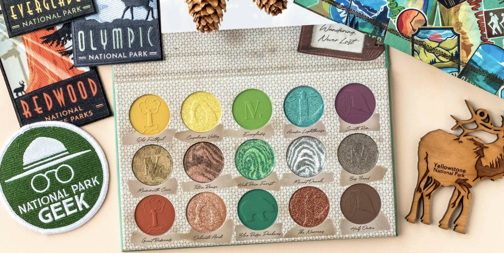 National Park-inspired eyeshadow palette with earthy tones