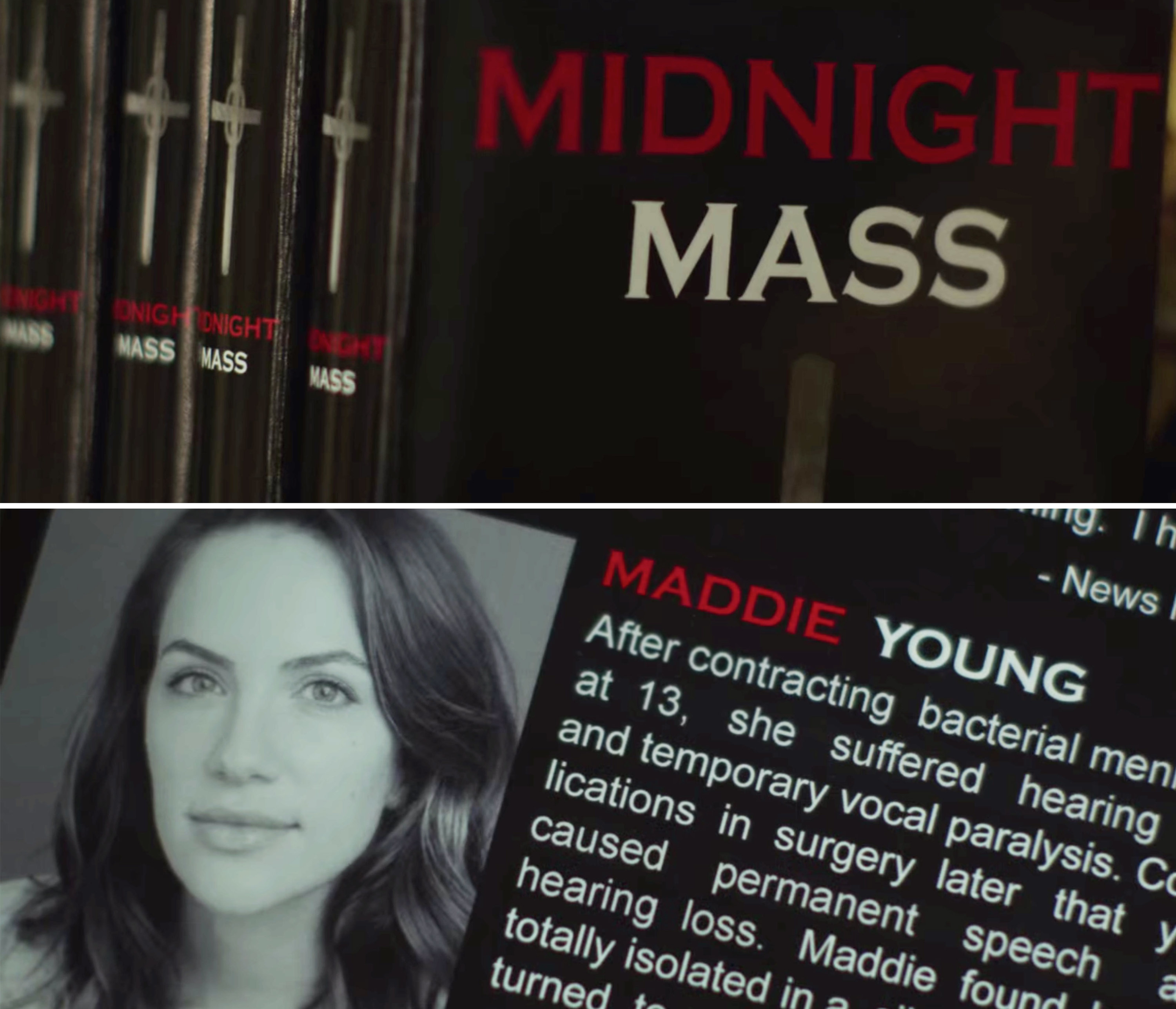 Livro fictício de "Midnight Mass" tem aparição no filme "Hush" (2016). 