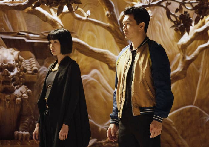Meng'er Zhang, Simu Liu, as Shang-Chi, Awkwafina
