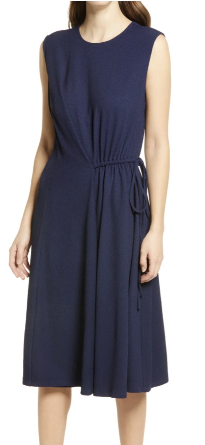 a person wearing the dress in navy