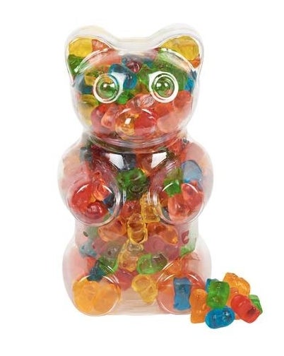 the bear-shaped gummy container with rainbow gummy bears