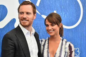 Michael Fassbender (L) and Alicia Vikander attend a photocall for 'The Light Between Oceans'