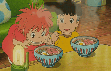Ponyo and a friend eating freshly-made ramen