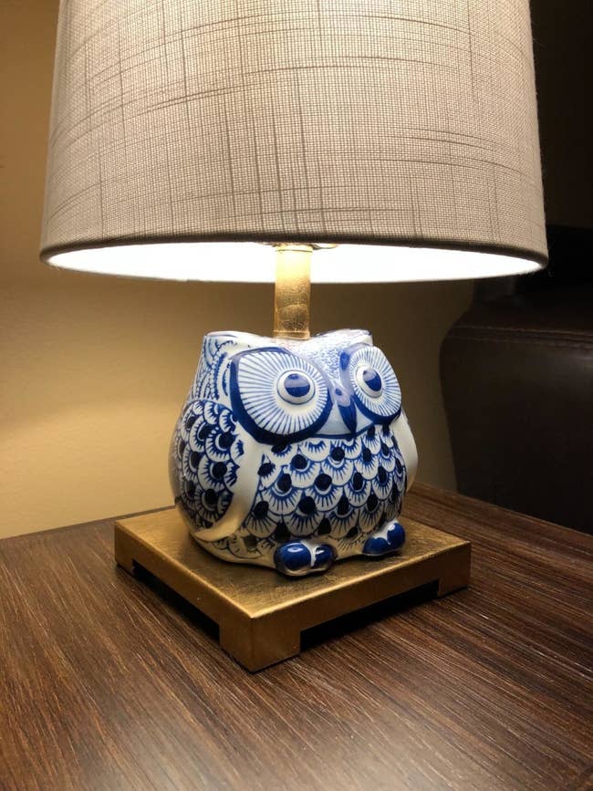 Reviewer's close up of the owl lamp