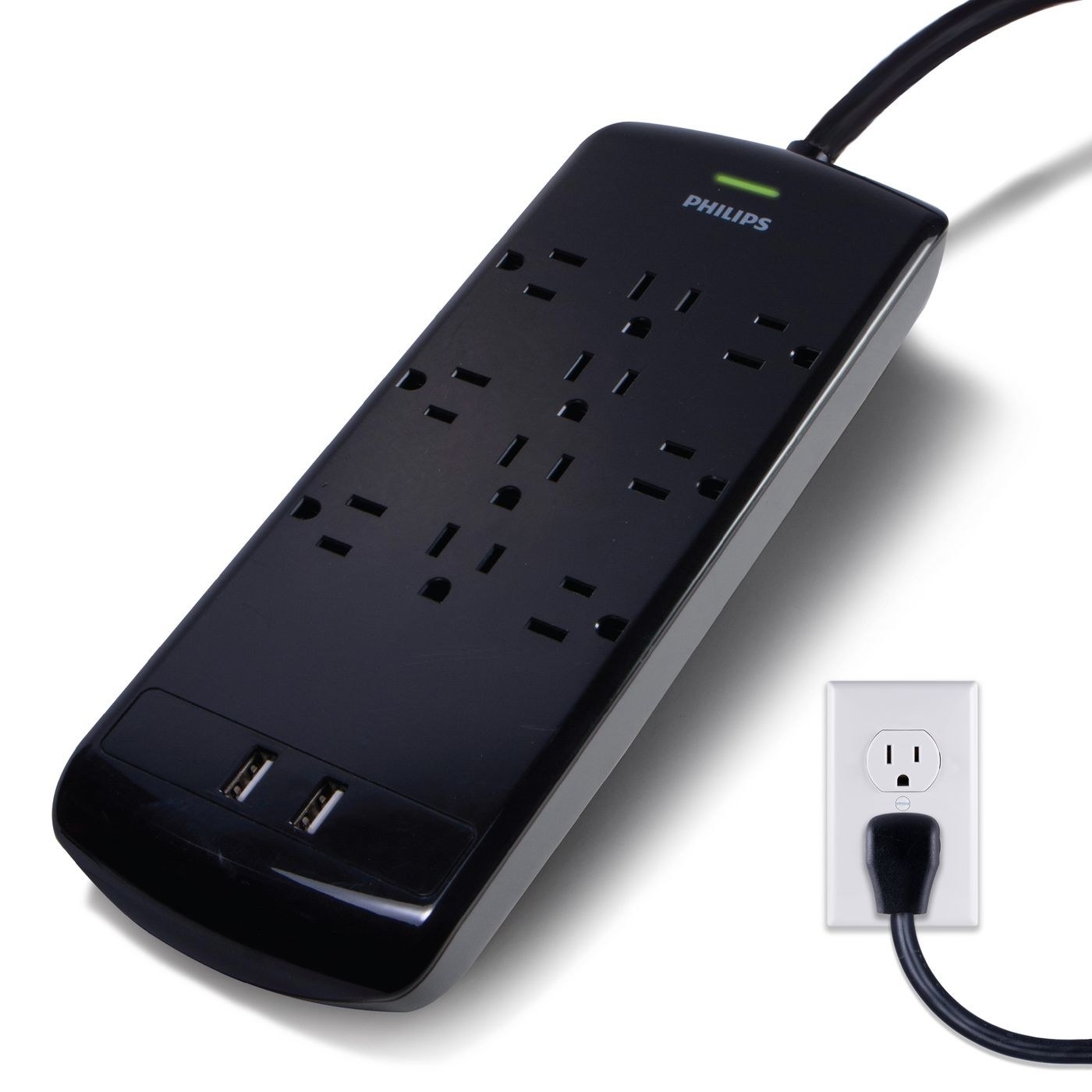 black surge protector with USB ports