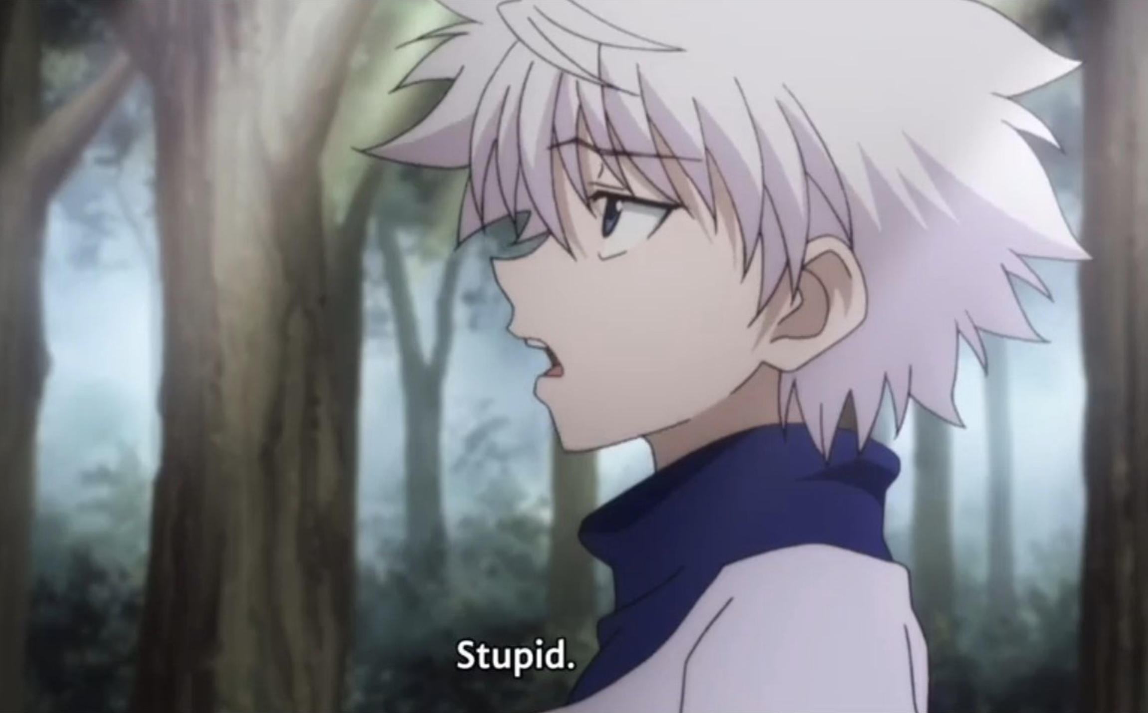 A white haired anime character saying &quot;baka&quot; which means &quot;stupid&quot; or &quot;idiot&quot;