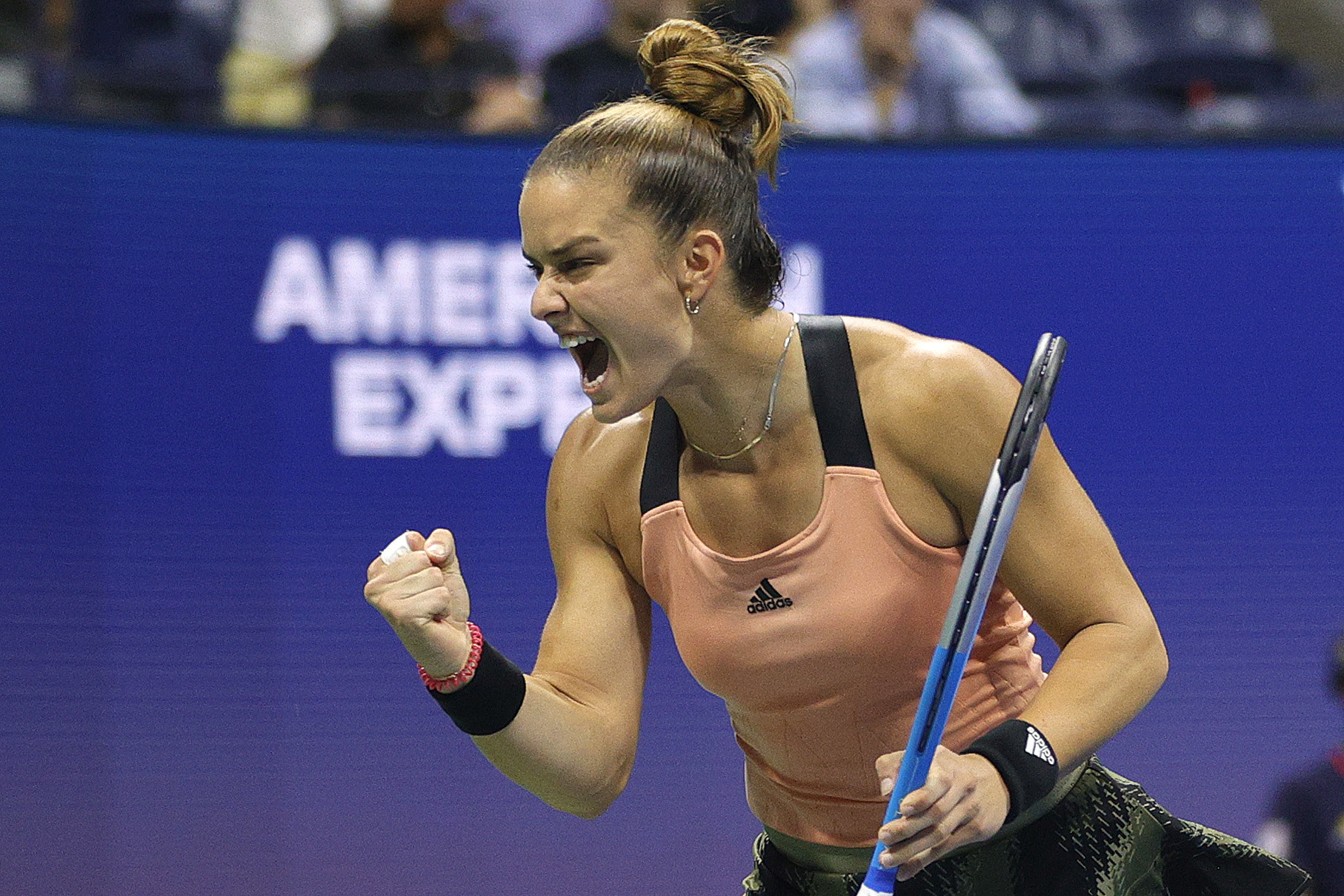 Maria Sakkari screams in celebration