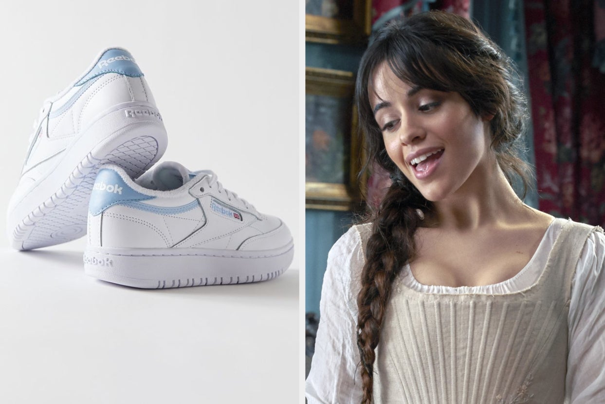 reebok sneakers on the left and camila cabello on the right