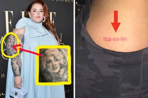 Tess Holliday and her Dolly Parton tattoo, and a red ink tattoo