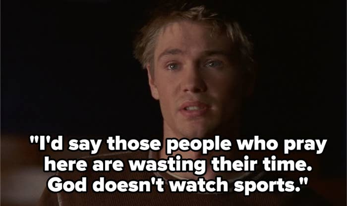 Lucas says &quot;I&#x27;d say those people who pray here are wasting their time. God doesn&#x27;t watch sports&quot;