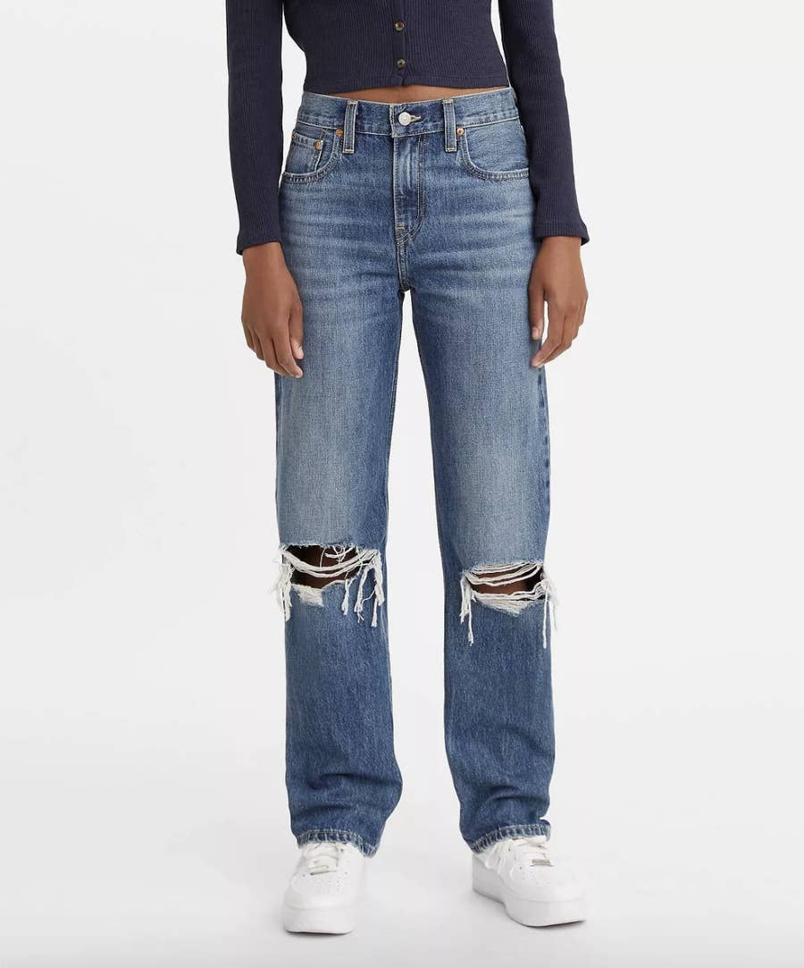 Fancy Show - Distressed Straight Leg Suspender Jeans, YesStyle