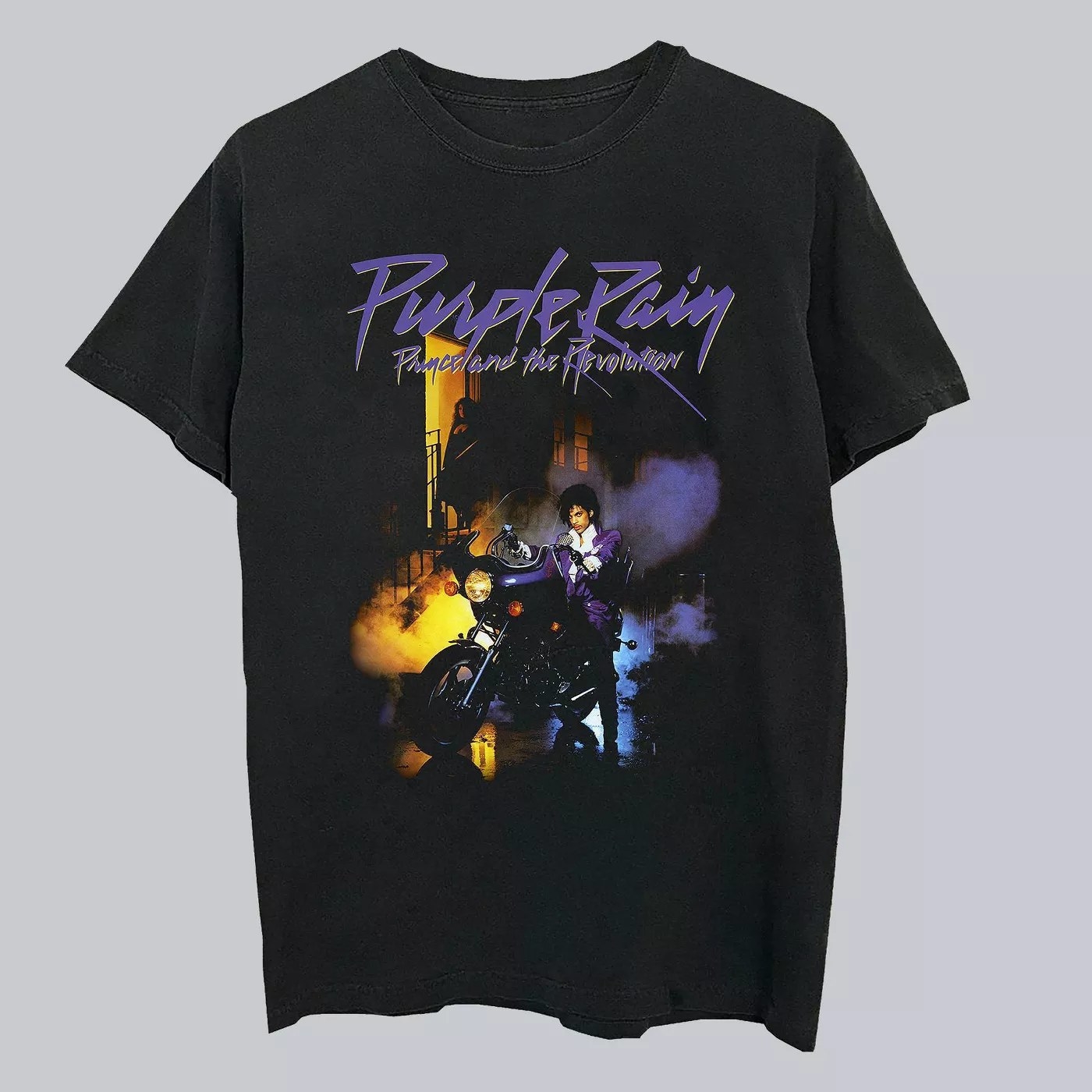 A black Prince Purple Rain graphic t-shirt
