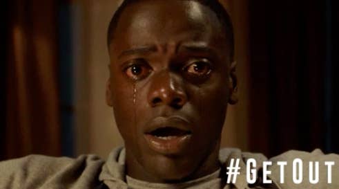 Chris sitting in a chair crying as he get sent to the sunken place in "Get Out"
