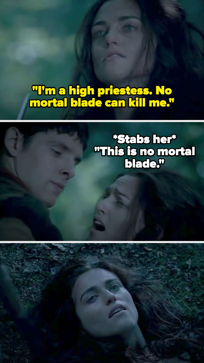 Morgana says no mortal blade can kill her, but then Melin kills her with Excalibur