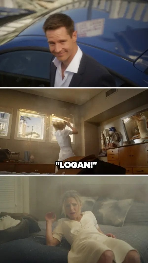 Logan smiles at Veronica and gets in the car, then Veronica is thrown from the window by an explosion