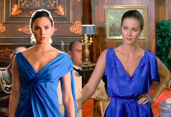 The two Wonder Womans wearing a similar dress