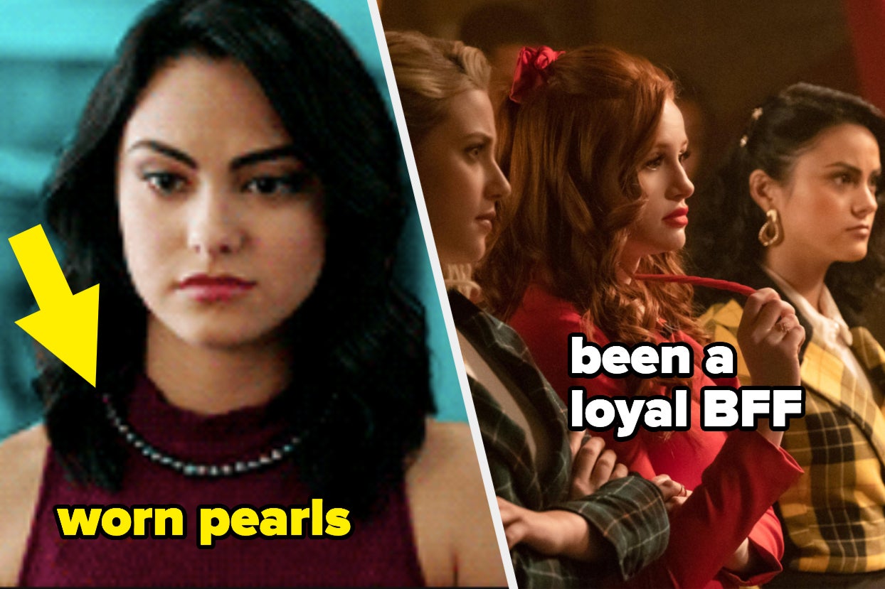 Veronica Lodge wearing pearls and with Betty and Cheryl