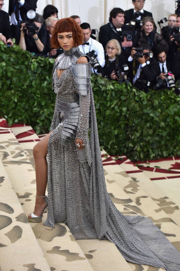 Zendaya attends the Heavenly Bodies: Fashion &amp;amp; The Catholic Imagination Costume Institute Gala in a knight&#x27;s armor-inspired dress