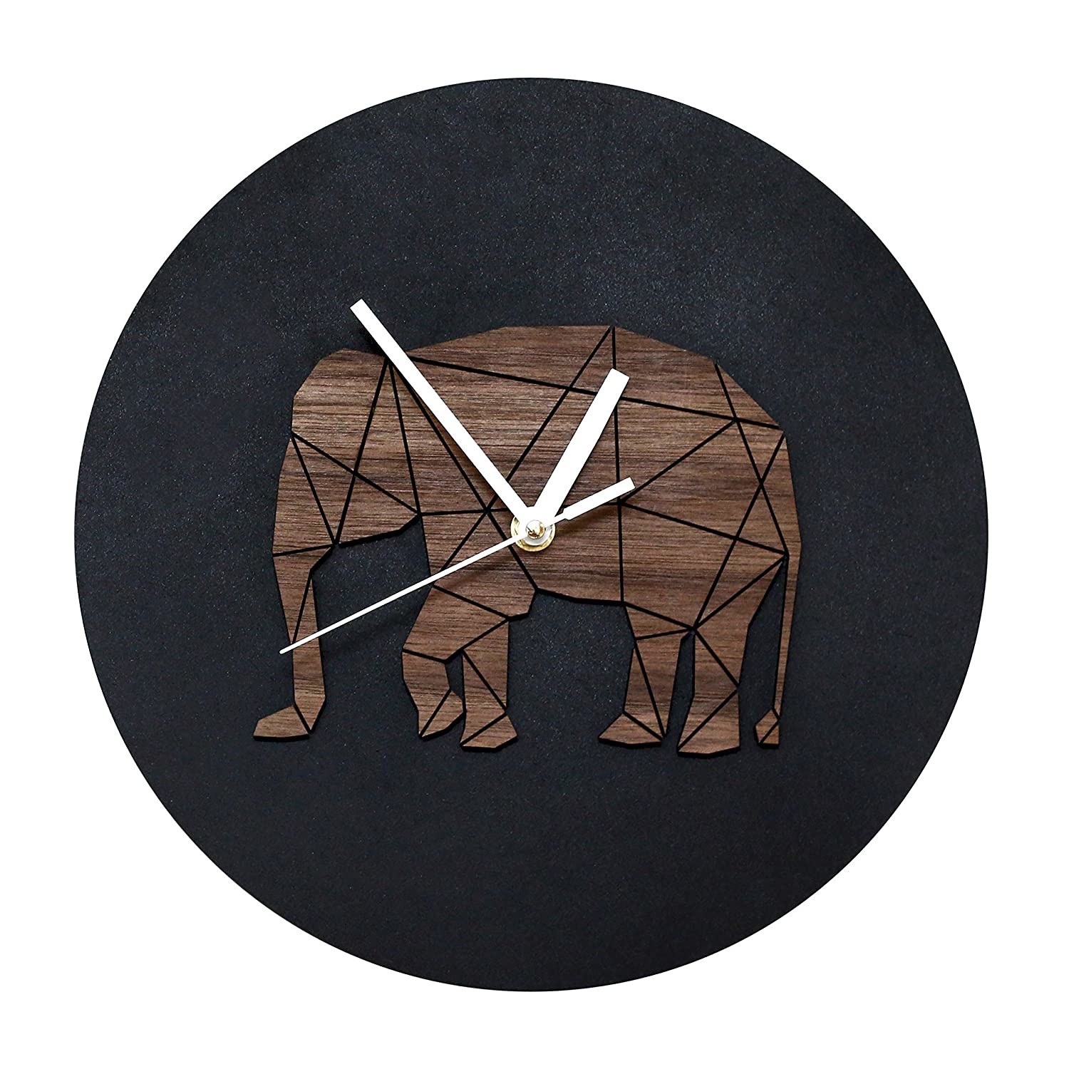 reloj negro de madera con imagen de elefante