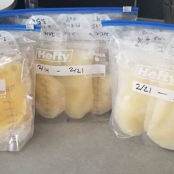 Reviewer's photo showing the stash of breast milk collected using the breast pump