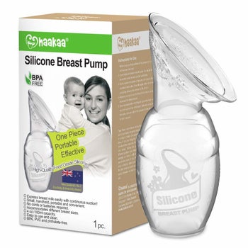 The clear silicone breast pump and packaging