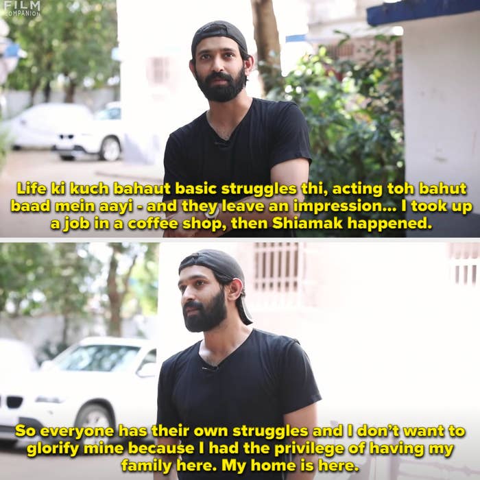 Vikrant Massey giving an interview outside the building where he lives in Mumbai
