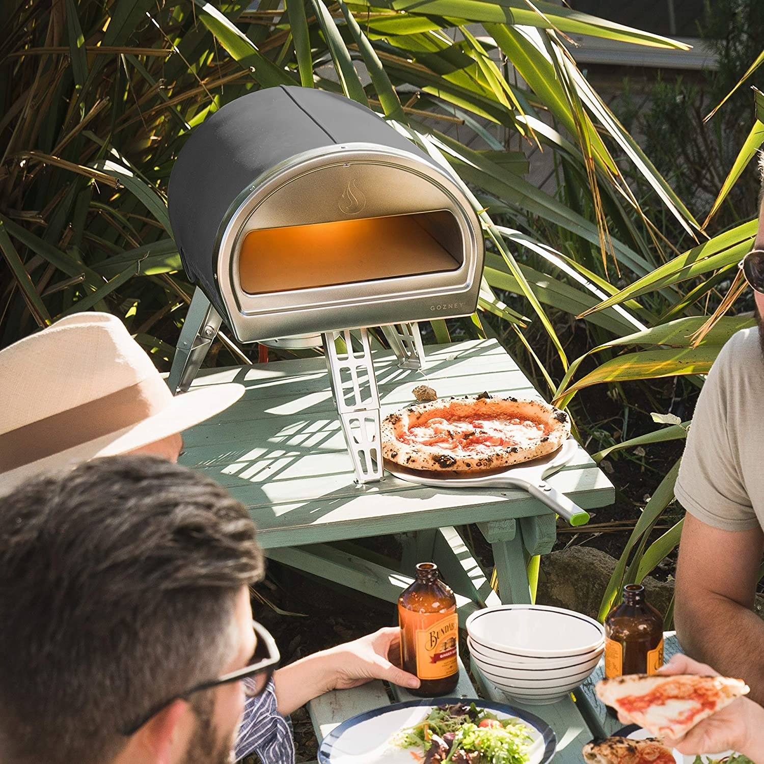 The pizza oven on a table outside