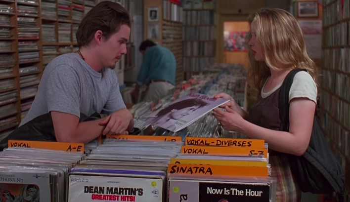 Céline and Jesse looking through records