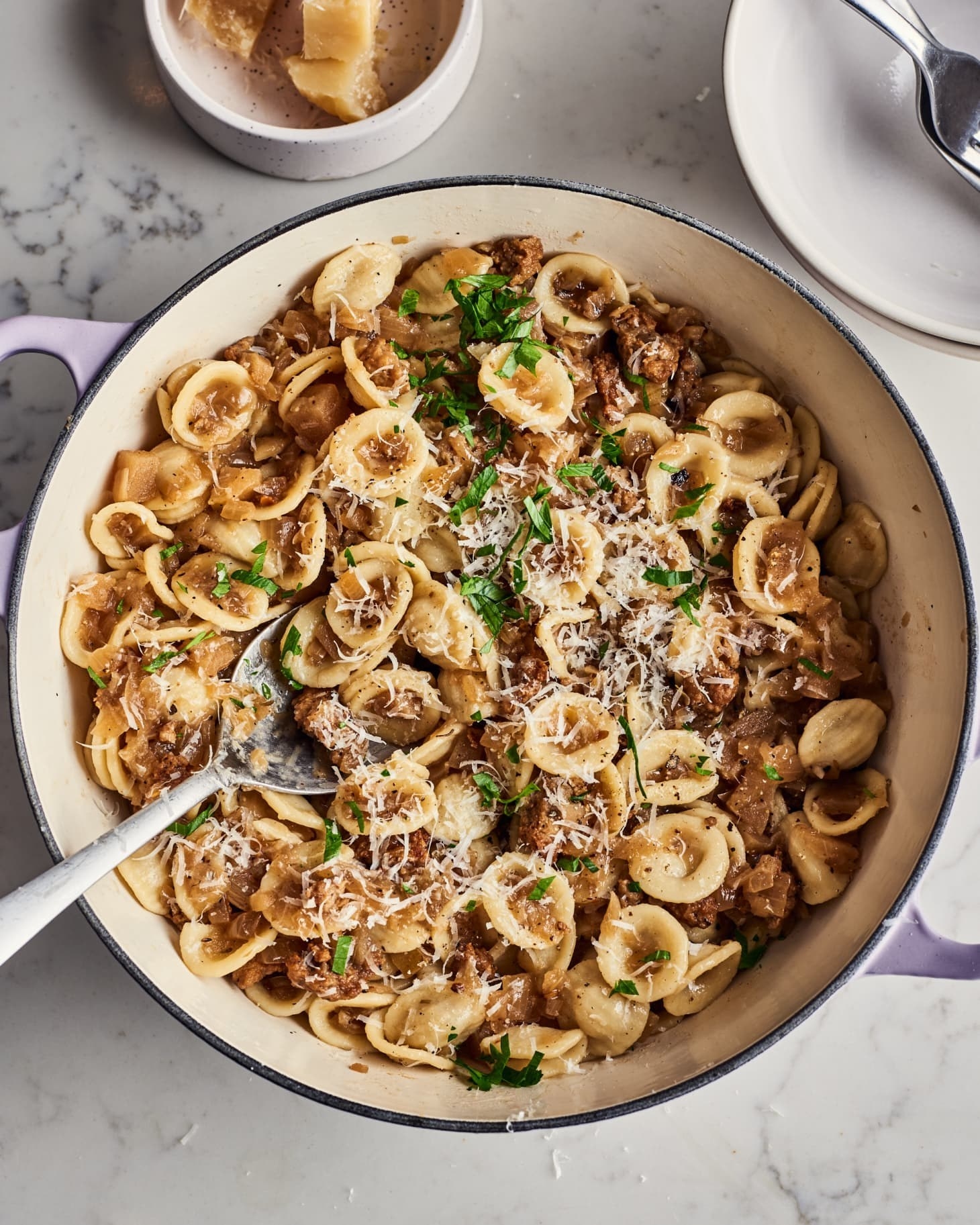 Caramelized Onion, Apple, and Sausage Pasta