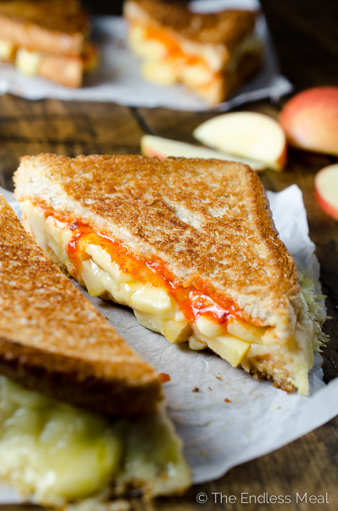 Grilled Cheese And Apple Sandwich With Sriracha Butter