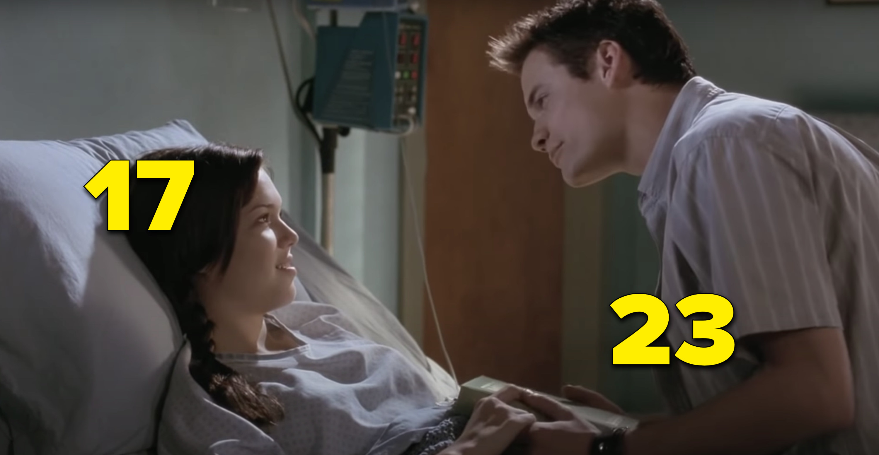Mandy Moore and Shane West looking at each other lovingly in a hospital room in &quot;A Walk to Remember&quot;